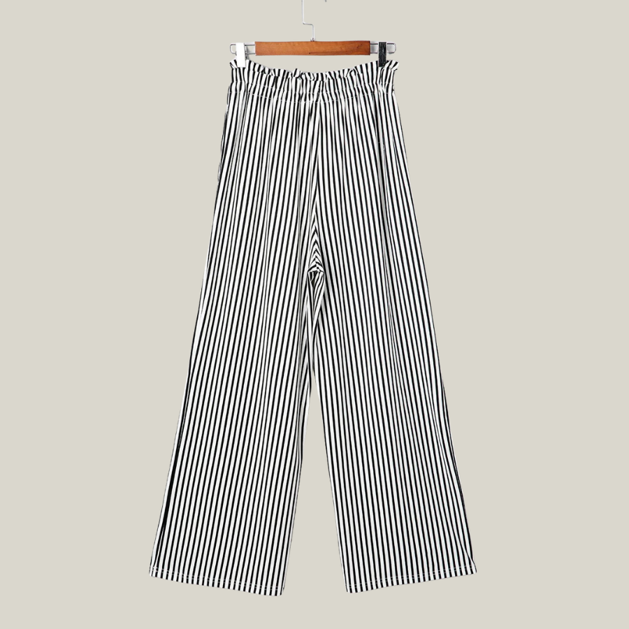 Stripe Tied High Waist Straight Leg Pants