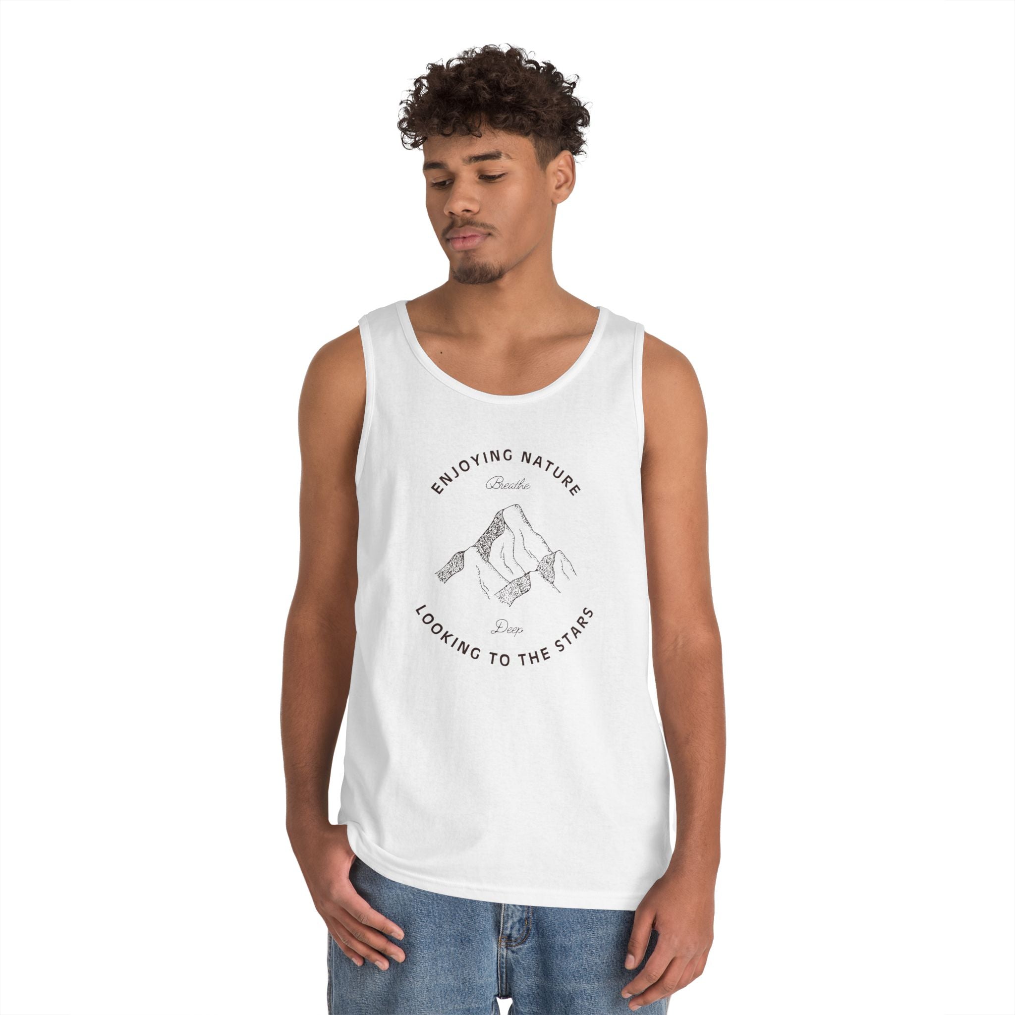 Nature Mountain Tank Top — "Enjoying Nature, Looking to the Stars" Minimalist Outdoor Tee