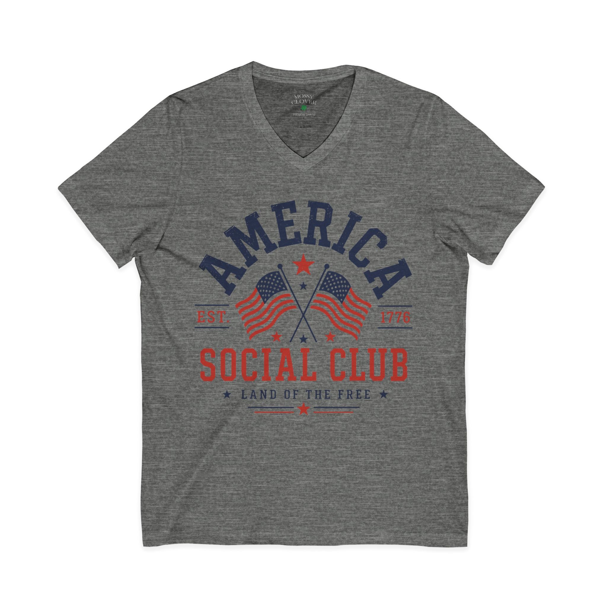 America Social Club V‑Neck Tee — Patriotic USA Flag T‑Shirt (Land of the Free)