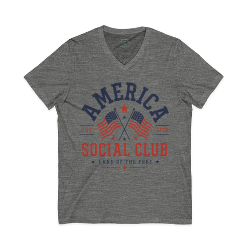 America Social Club V‑Neck Tee — Patriotic USA Flag T‑Shirt (Land of the Free)
