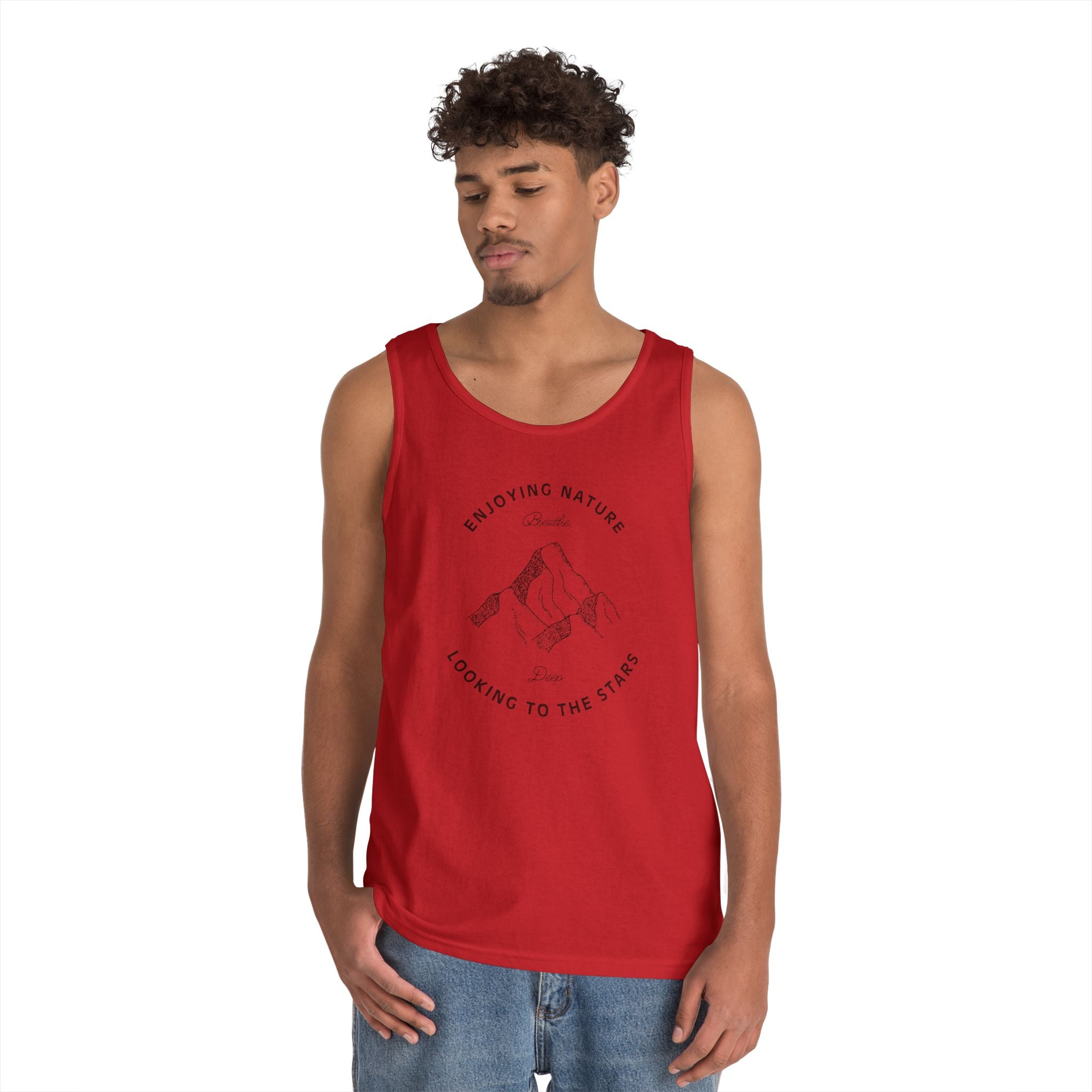 Nature Mountain Tank Top — "Enjoying Nature, Looking to the Stars" Minimalist Outdoor Tee
