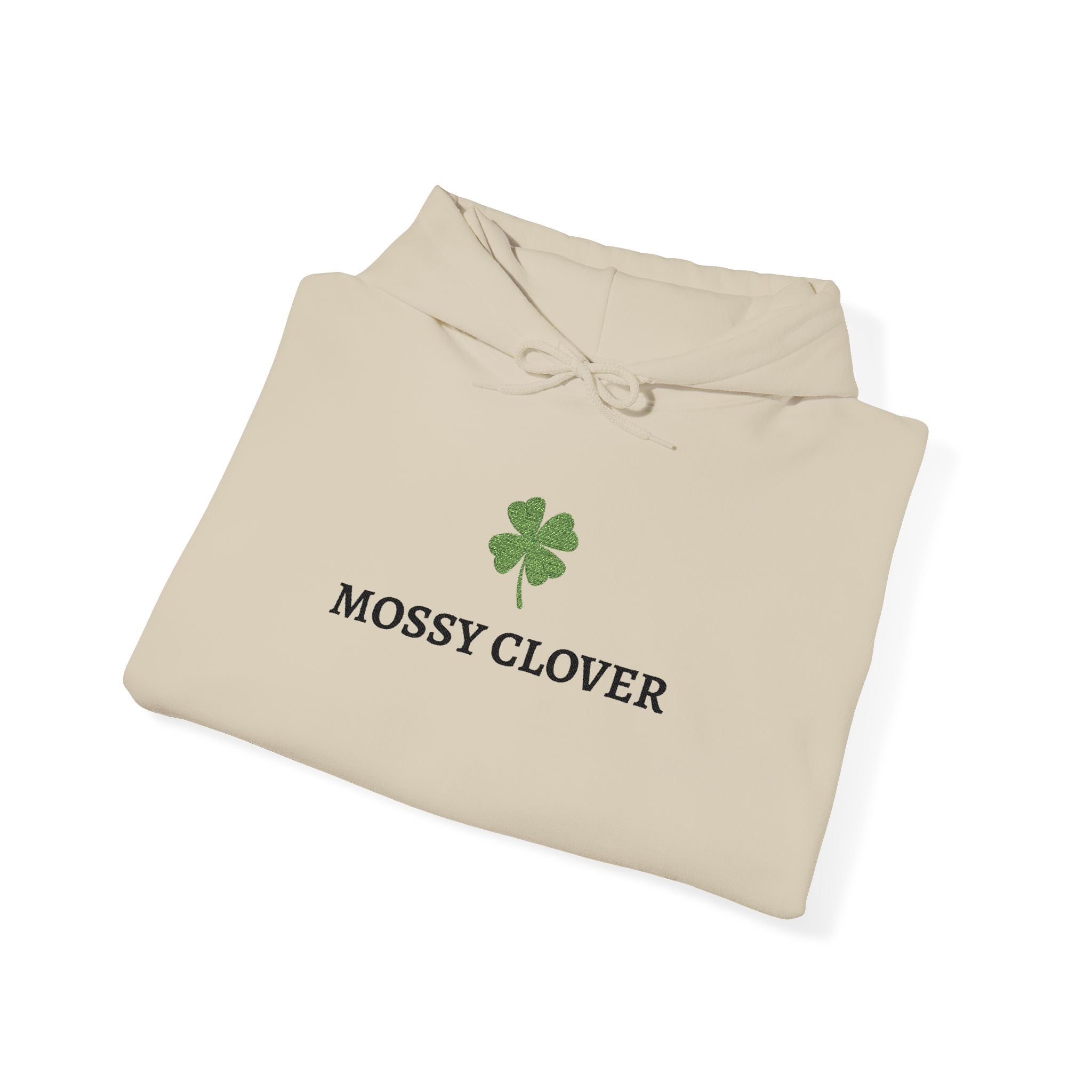 Mossy Clover Hoodie — Embroidered Green Four-Leaf Clover Graphic Pullover
