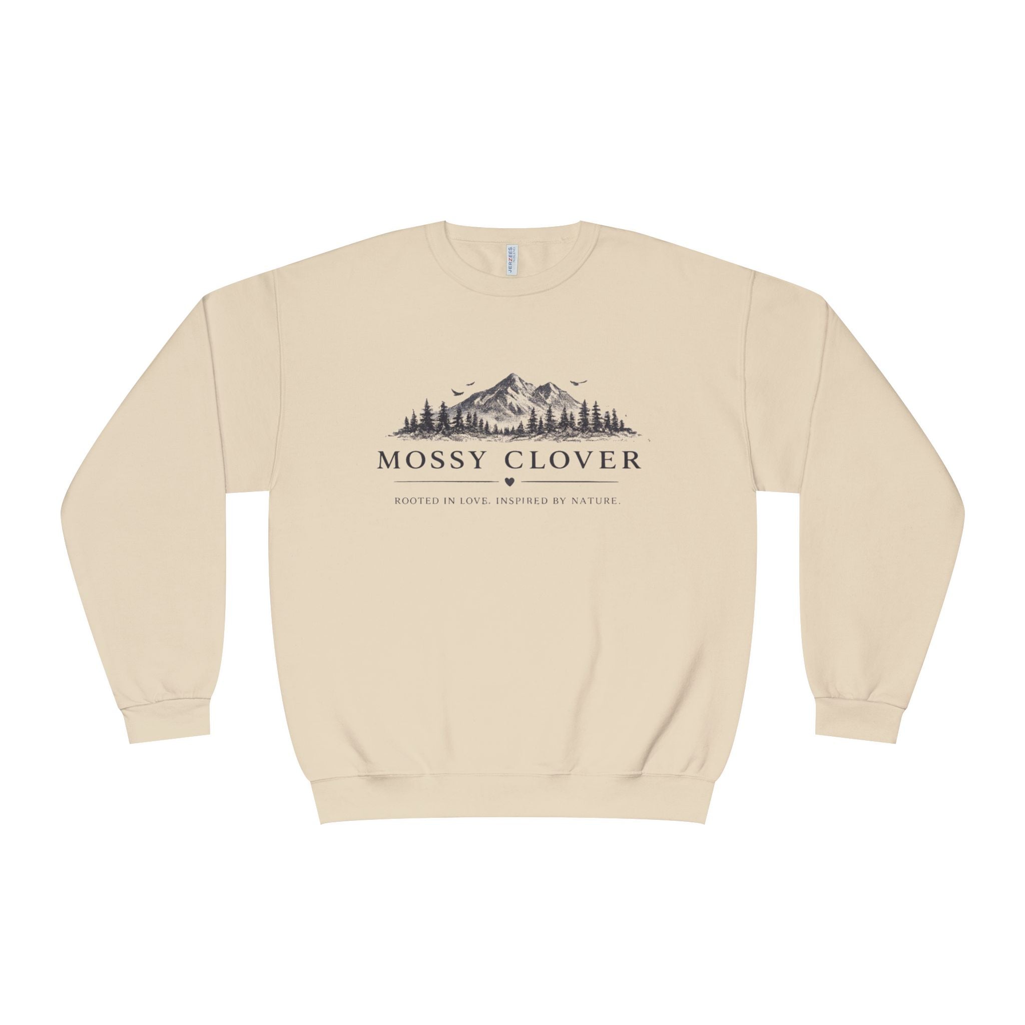 Mossy Clover Mountain Crewneck Sweatshirt — Rustic Nature Graphic Pullover