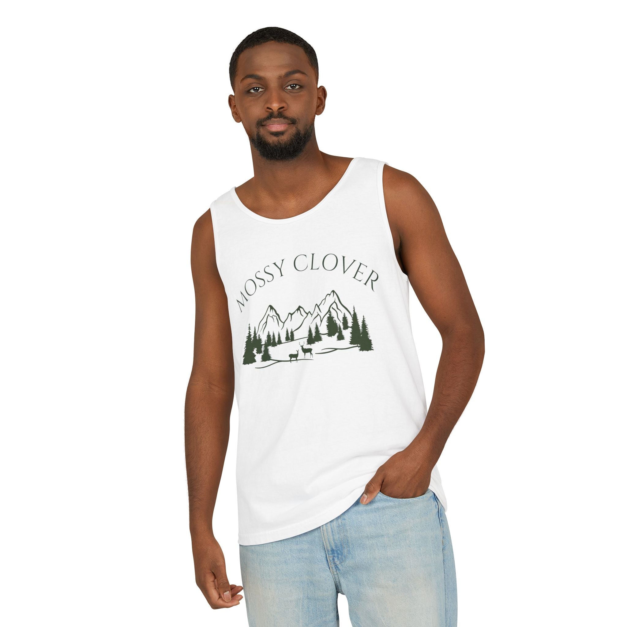 Mossy Clover Mountain Tank Top — Outdoor Nature Graphic Tank