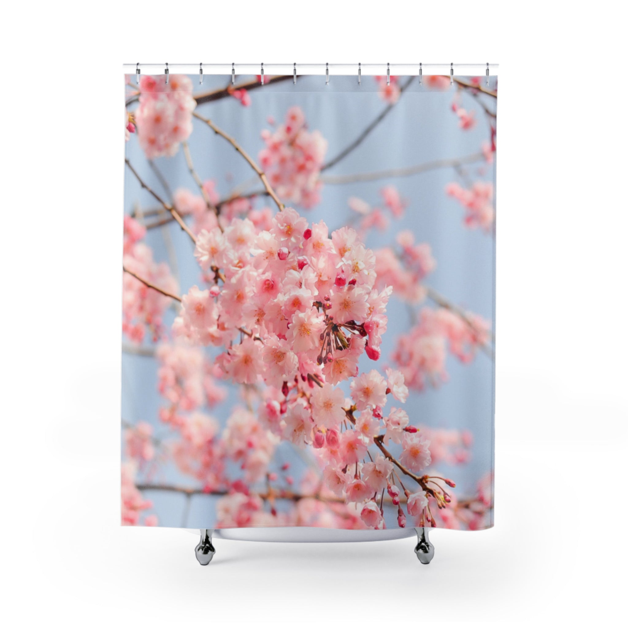 Cherry Blossom Shower Curtain — Pink Floral Spring Bathroom Decor