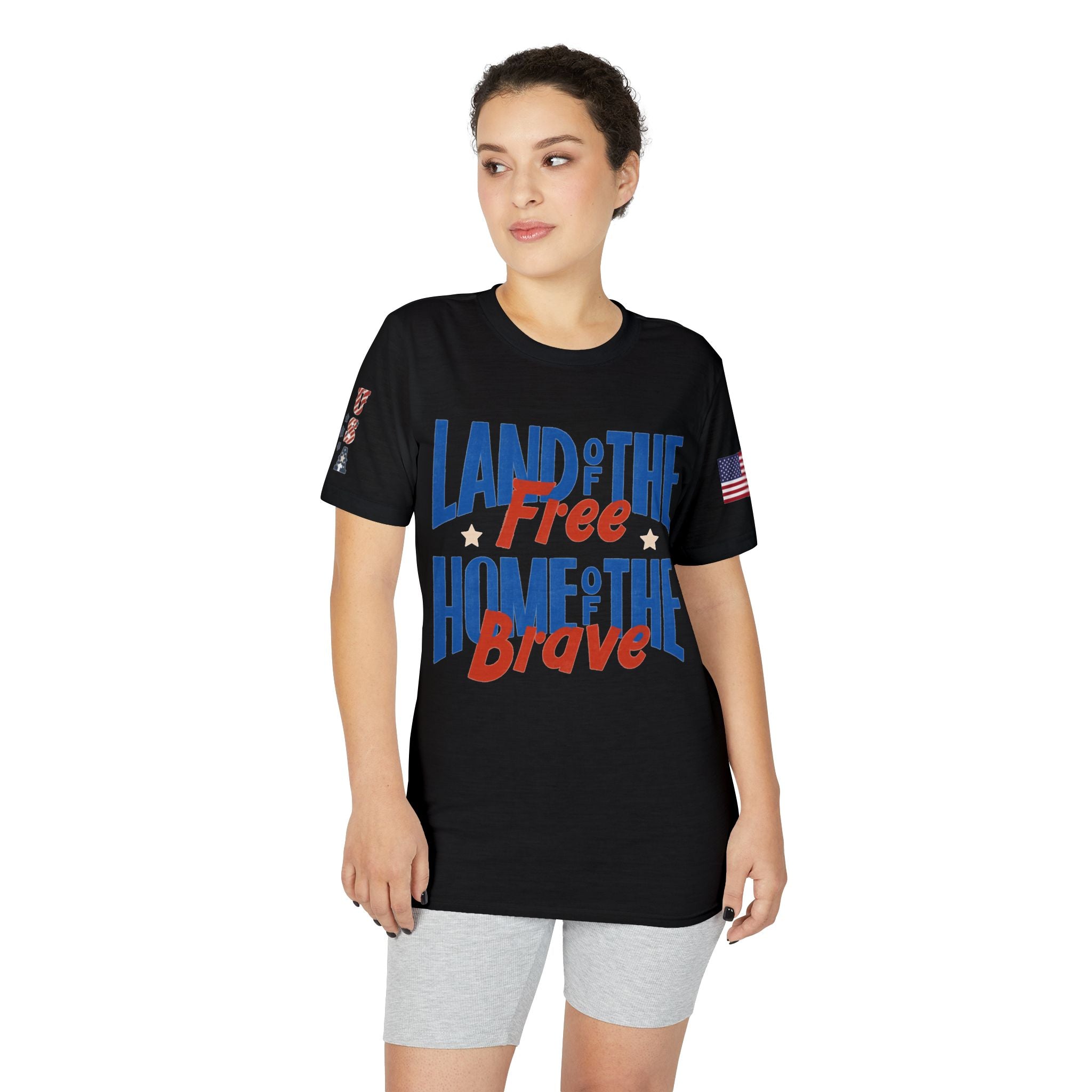 Patriotic T-Shirt — "Land of the Free, Home of the Brave" USA Flag Tee