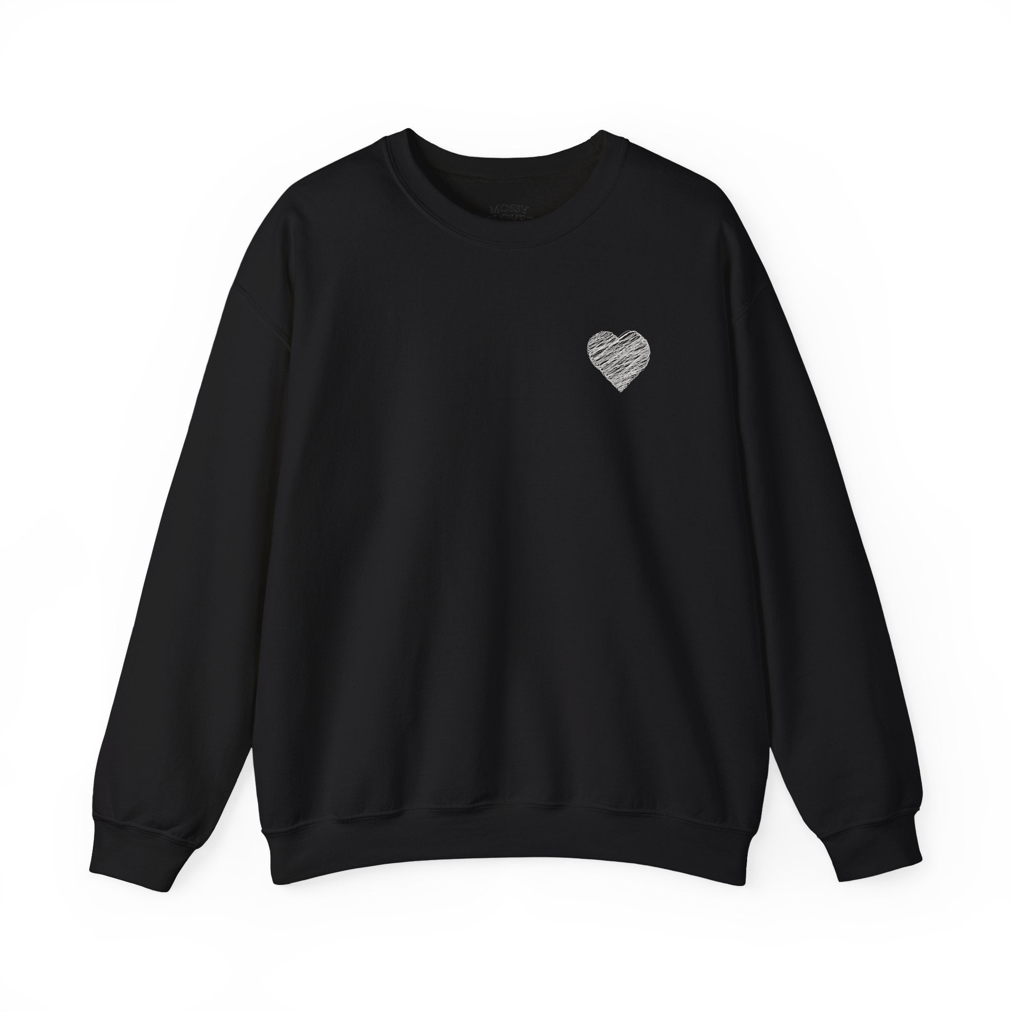 White Crewneck Sweatshirt with Small Gray Heart Chest Design