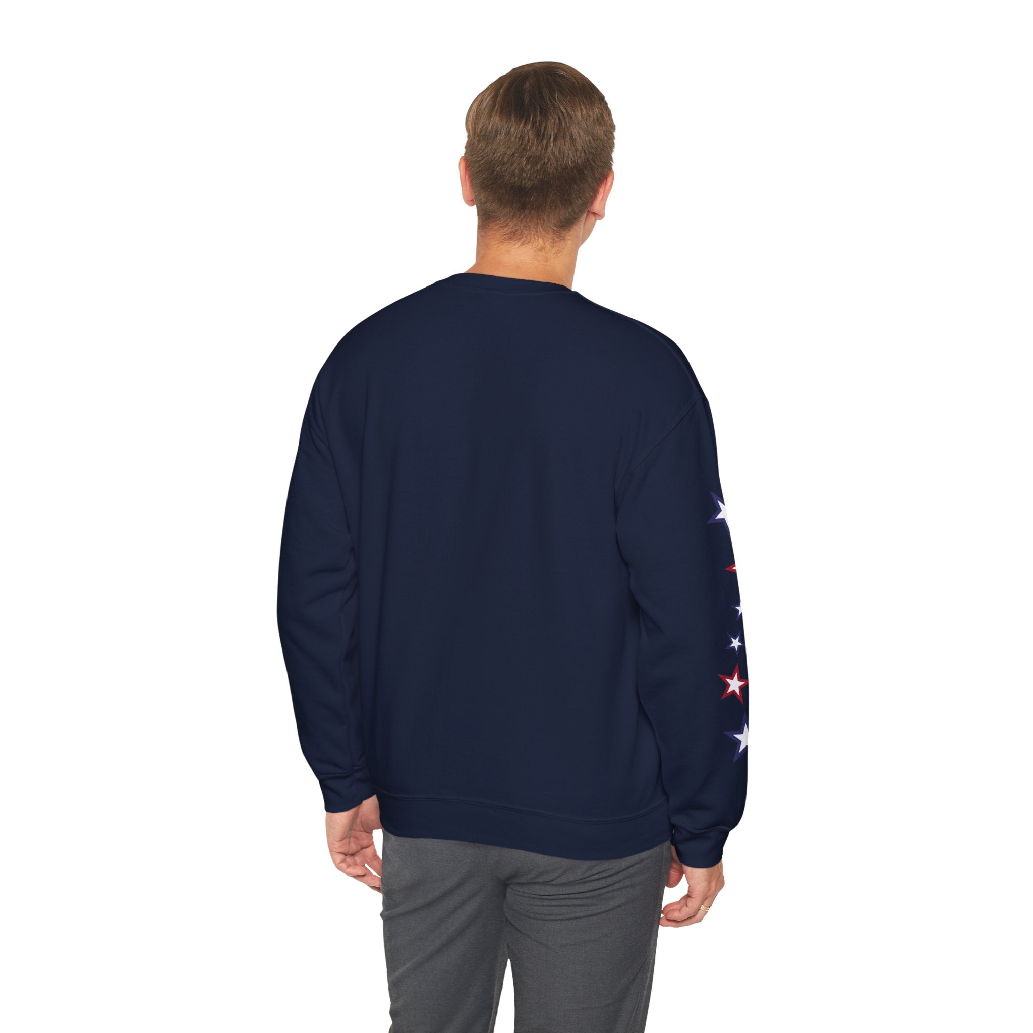 American Flag Castle Crewneck Sweatshirt — Patriotic Stars Sleeve Pullover