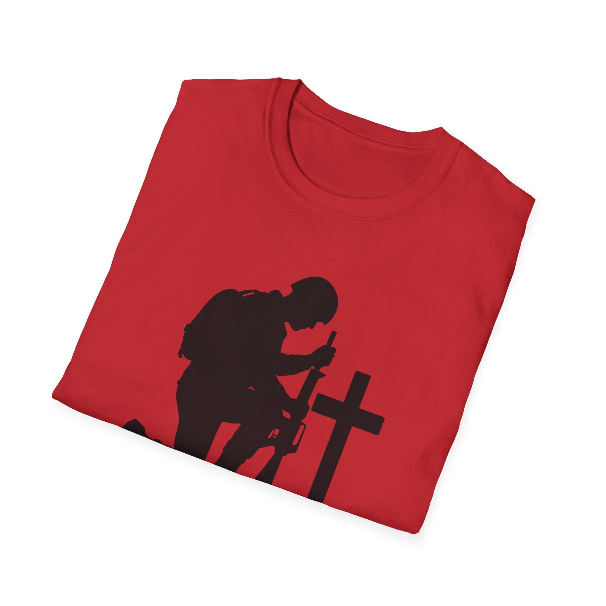 Remember Soldier Kneeling Cross T-Shirt — Military Memorial Tee