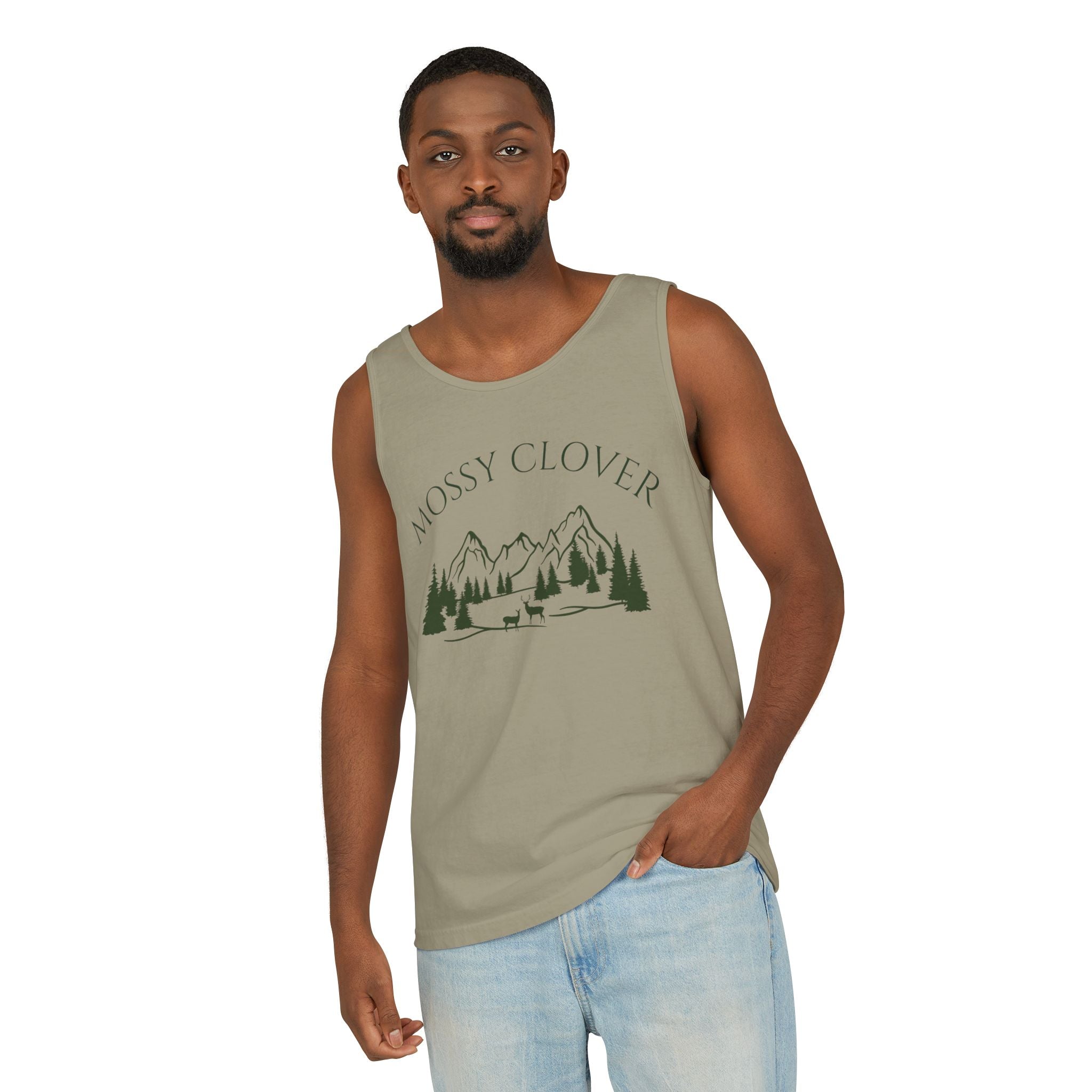 Mossy Clover Mountain Tank Top — Outdoor Nature Graphic Tank