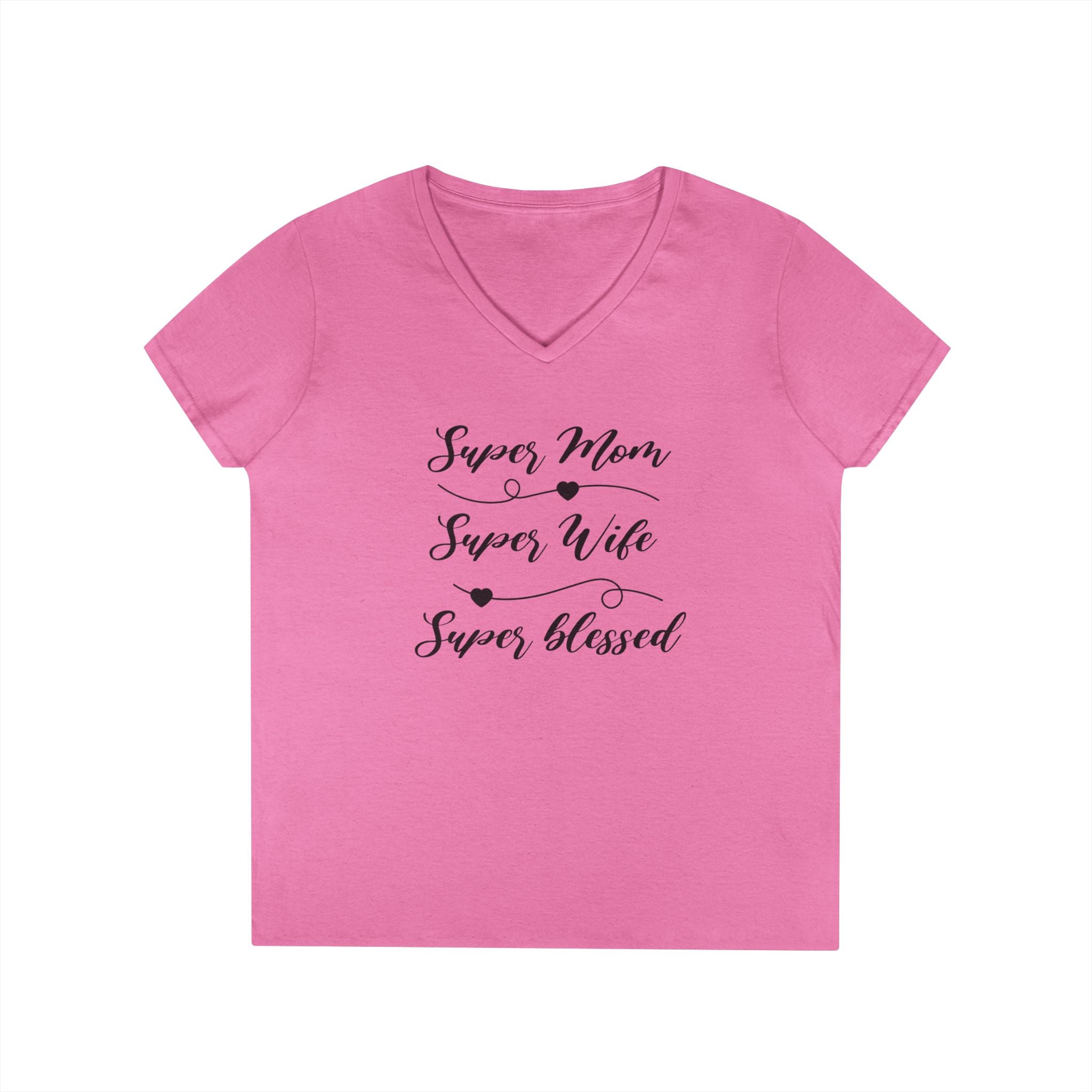 Super Mom Super Wife Super Blessed V-Neck Tee