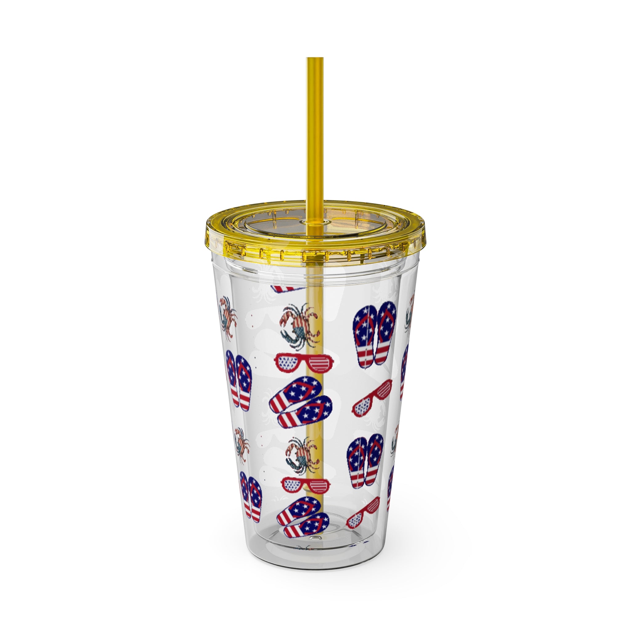 Patriotic Bow 16oz Tumbler with Straw — Red, White & Blue Stars Design