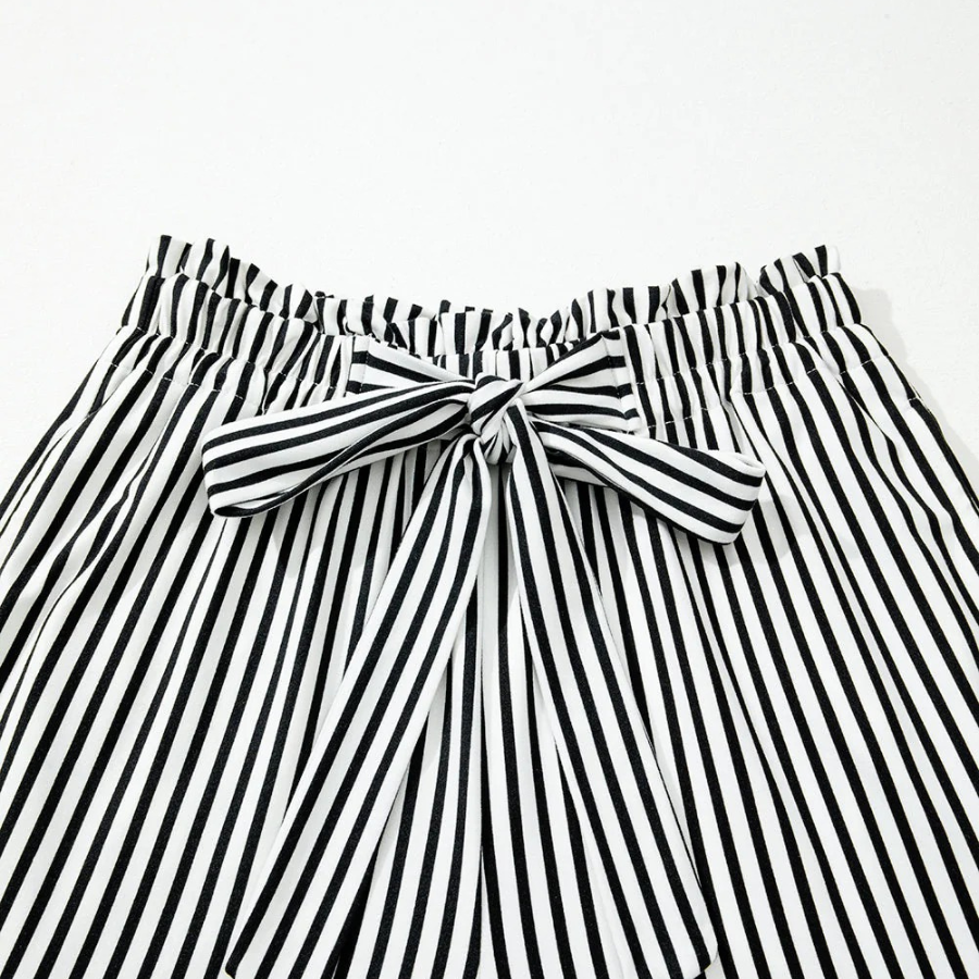 Stripe Tied High Waist Straight Leg Pants