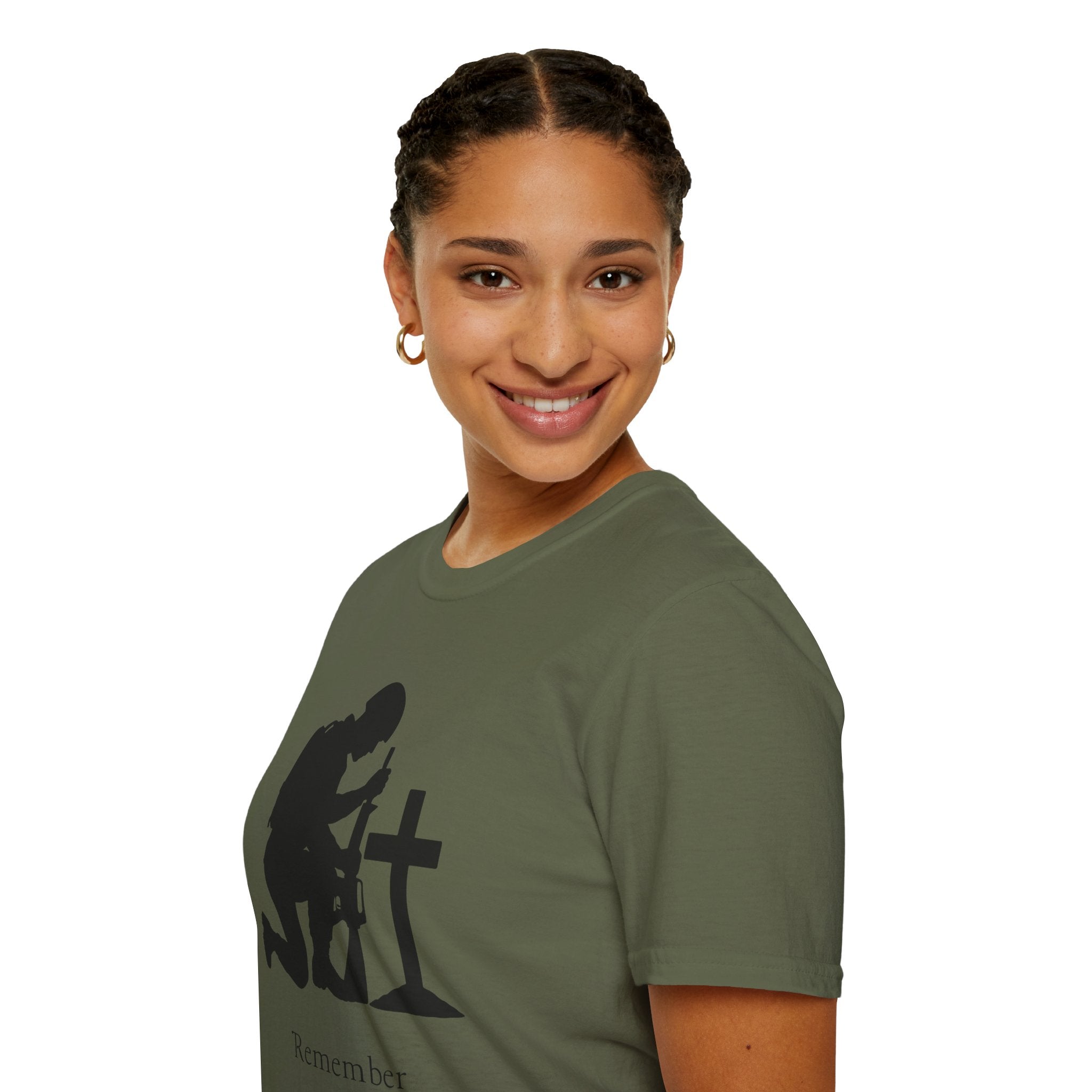 Remember Soldier Kneeling Cross T-Shirt — Military Memorial Tee