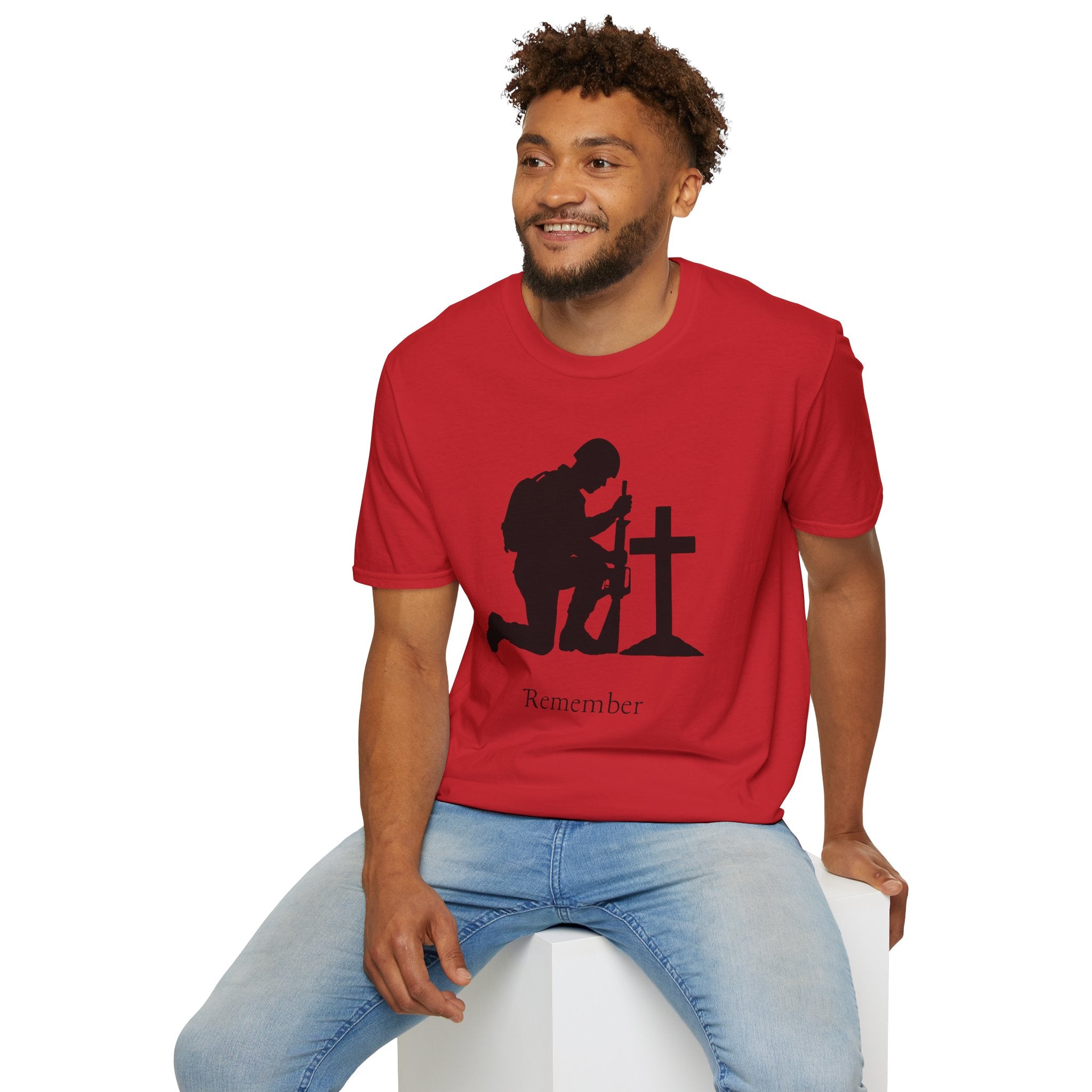 Remember Soldier Kneeling Cross T-Shirt — Military Memorial Tee