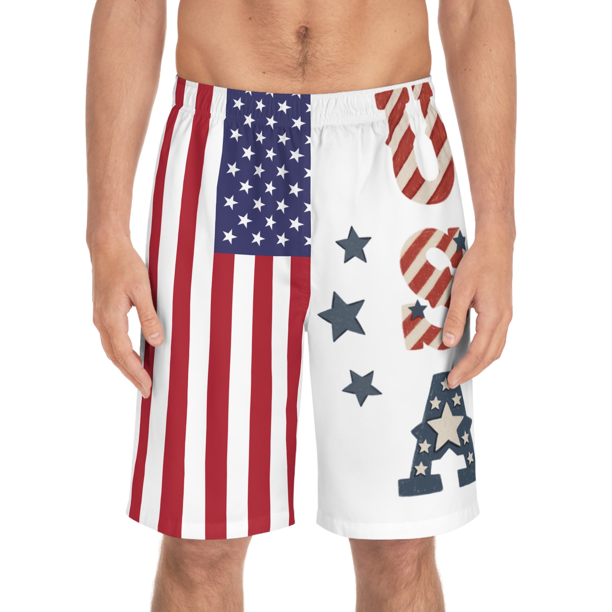 American Flag USA Board Shorts – Patriotic Stars & Stripes Swim Trunks