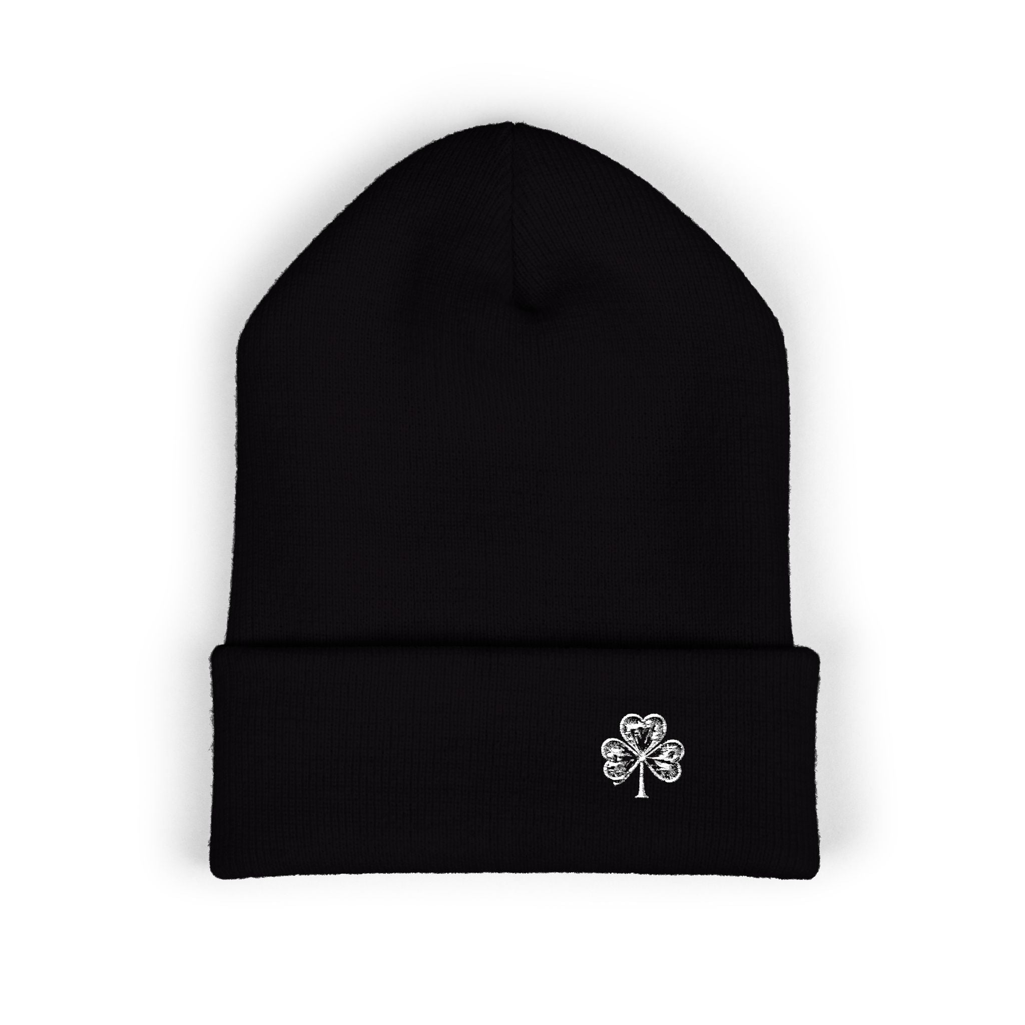 Embroidered Mossy Clover Cuffed Beanie