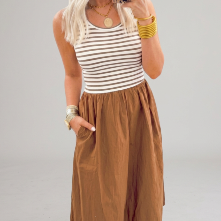 The Harvest Stripe Patchwork Sleeveless Dress for Women