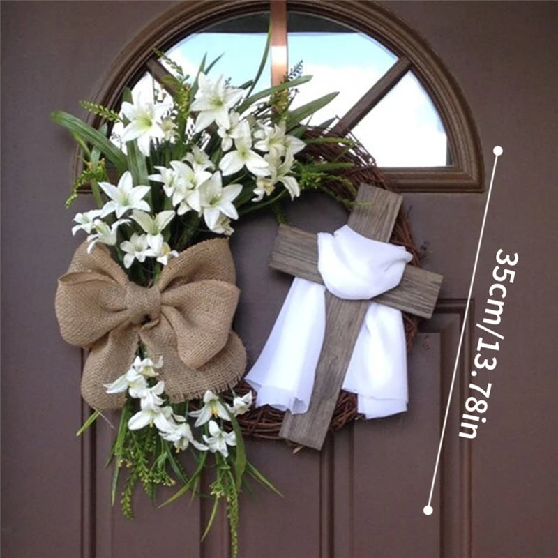 Lily Cross Wreath – Rustic Spring Door Decor