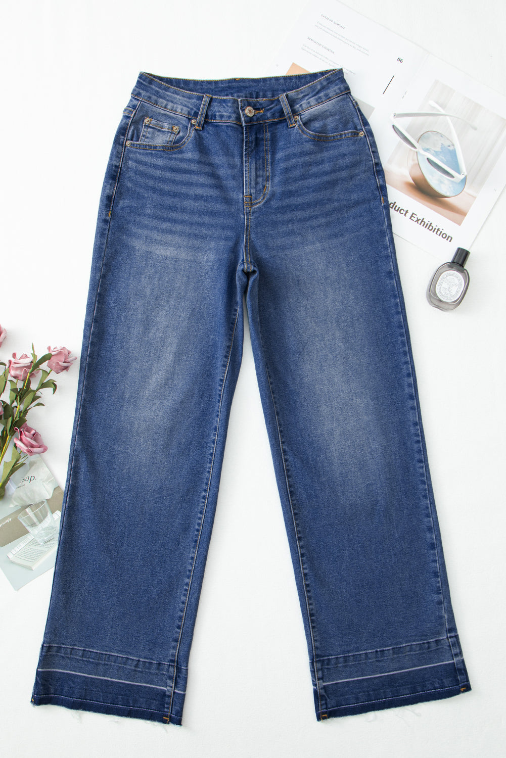 Ridgeway Raw Hem Jeans — High-Rise Straight Leg Denim