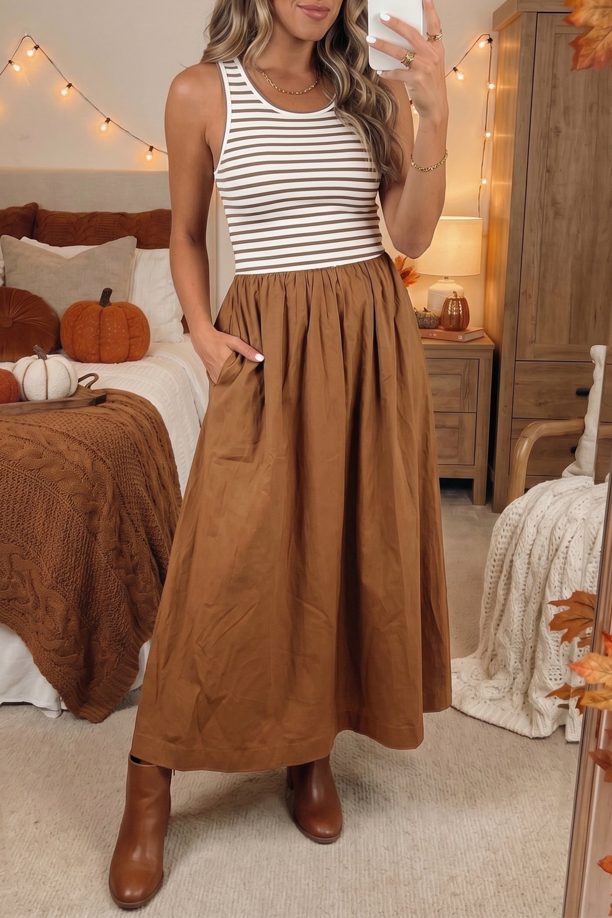 The Harvest Stripe Patchwork Sleeveless Dress for Women