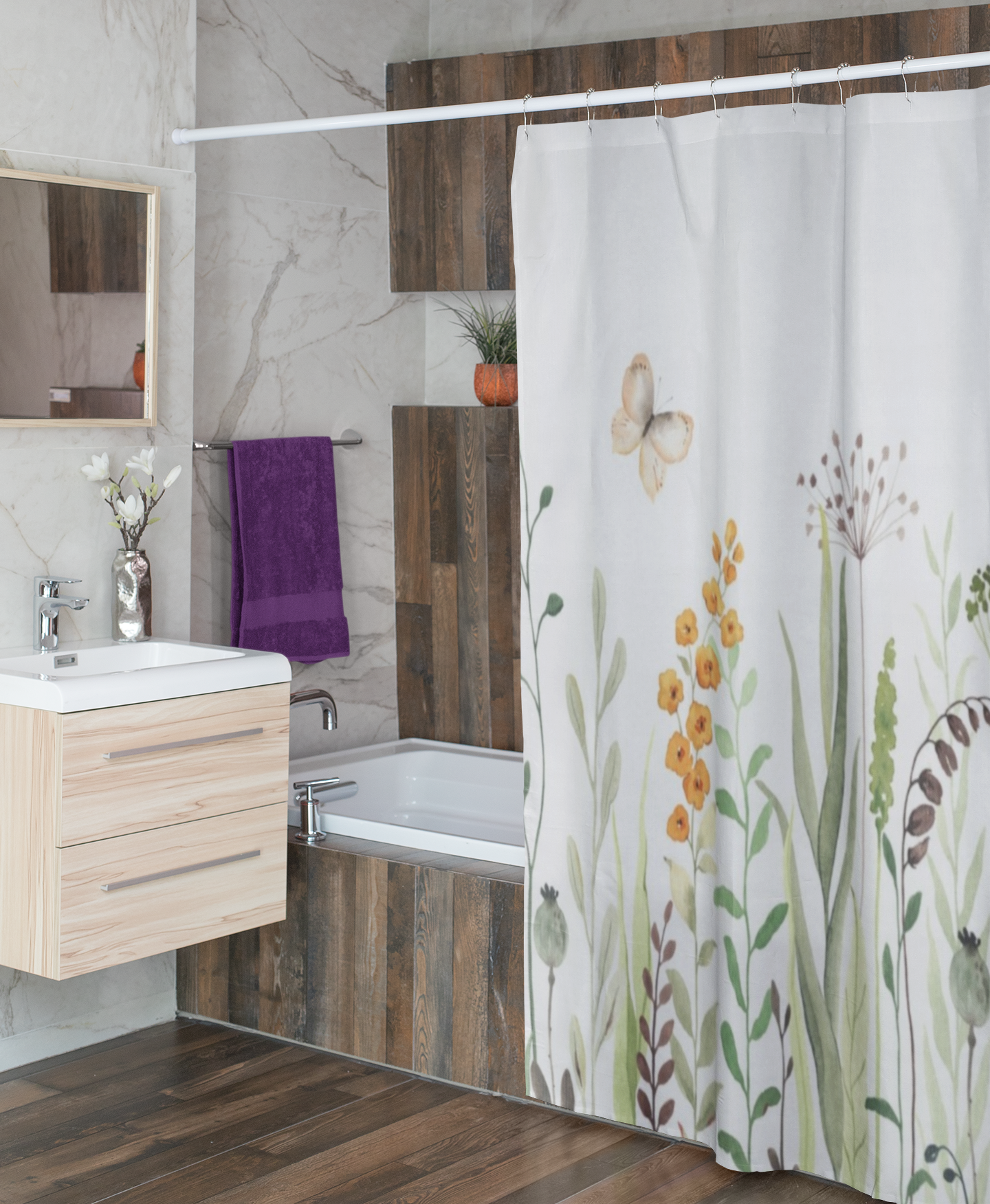 Spring Floral Shower Cloth Curtain