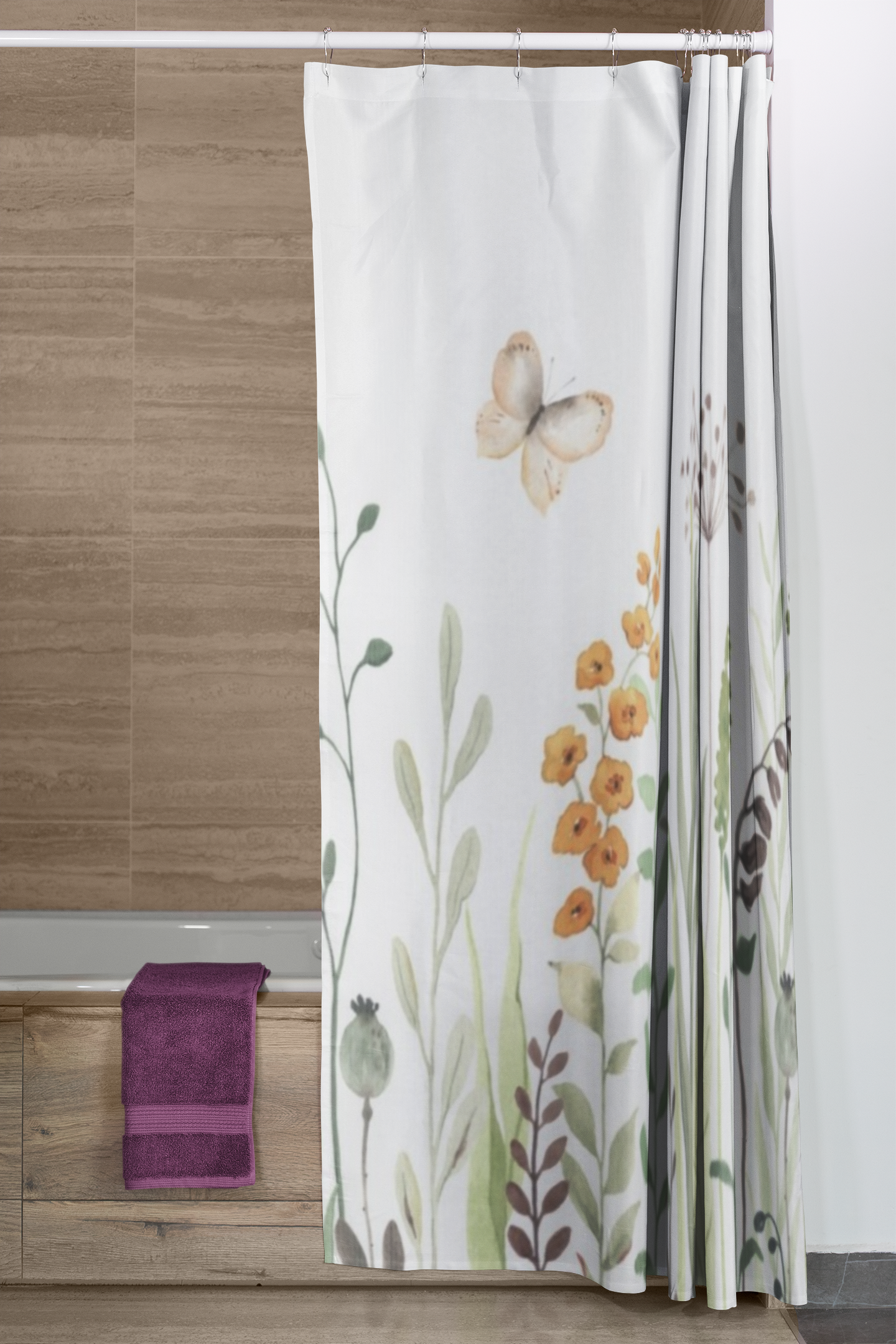 Spring Floral Shower Cloth Curtain