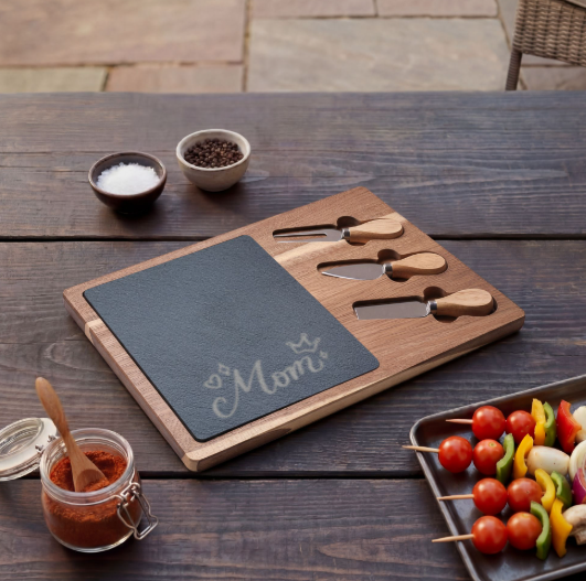 Personalized Engraved Charcuterie Board with Slate Insert & Cheese Knives