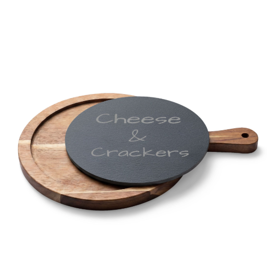 Personalized Engraved Charcuterie Board with Slate Insert & Cheese Knives