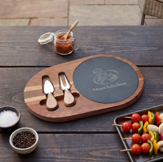 Personalized Engraved Charcuterie Board with Slate Insert & Cheese Knives