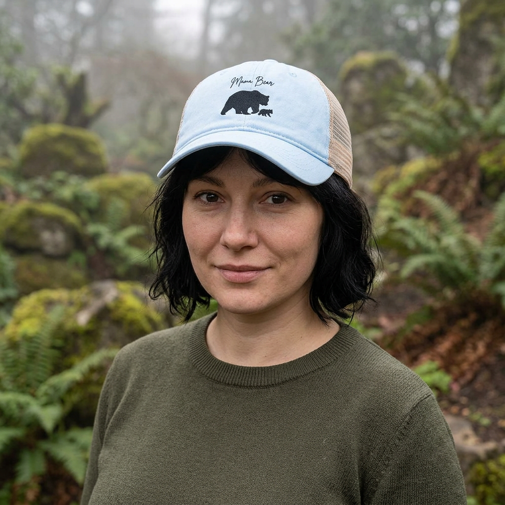 Women's Washed Mesh-Back Cap - Mama Bear