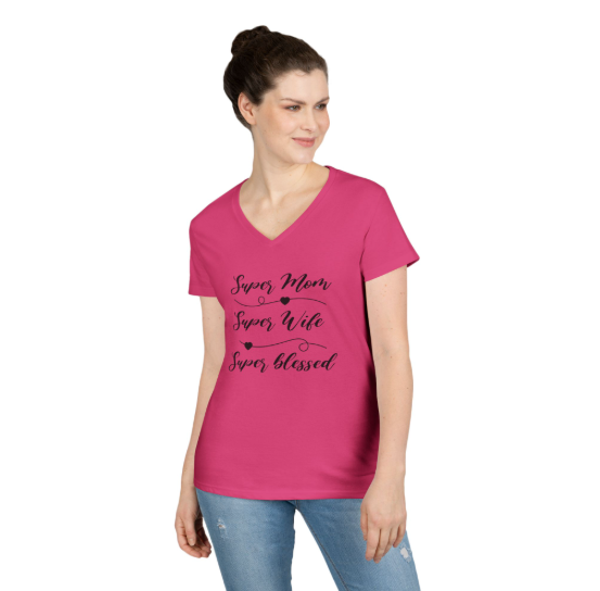 Super Mom Super Wife Super Blessed V-Neck Tee