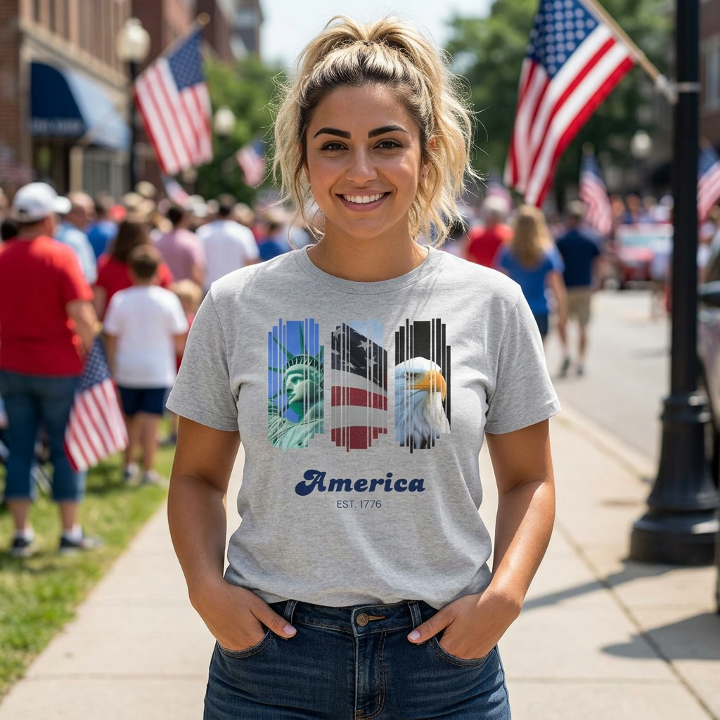 America Graphic Tee — Patriotic Bald Eagle & Flag Women’s Baby Tee