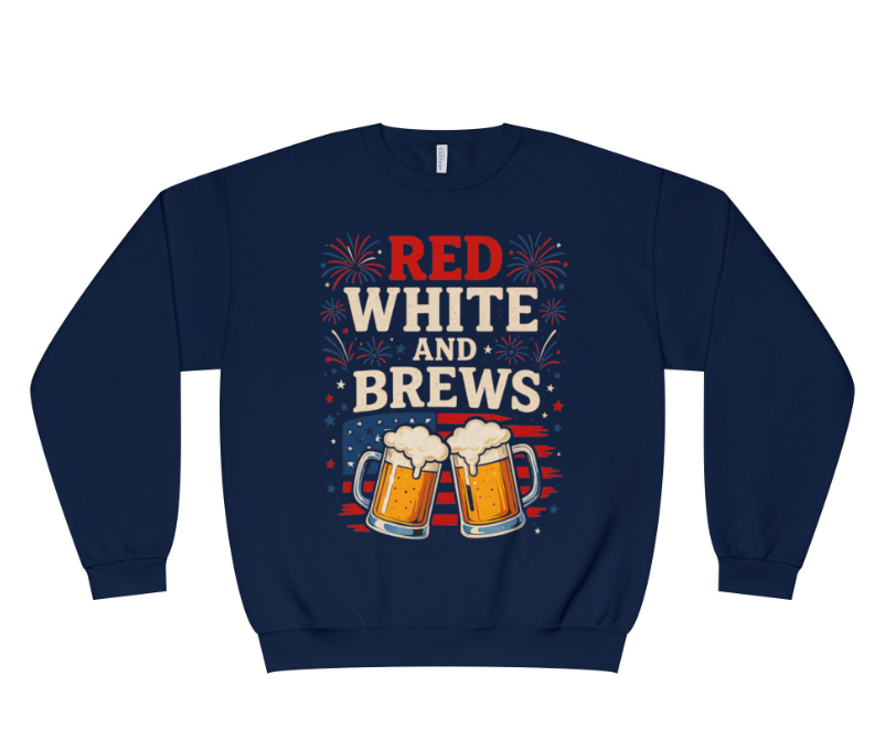Red, White & Brew Crewneck Sweatshirt — Patriotic Beer Tasting Pullover