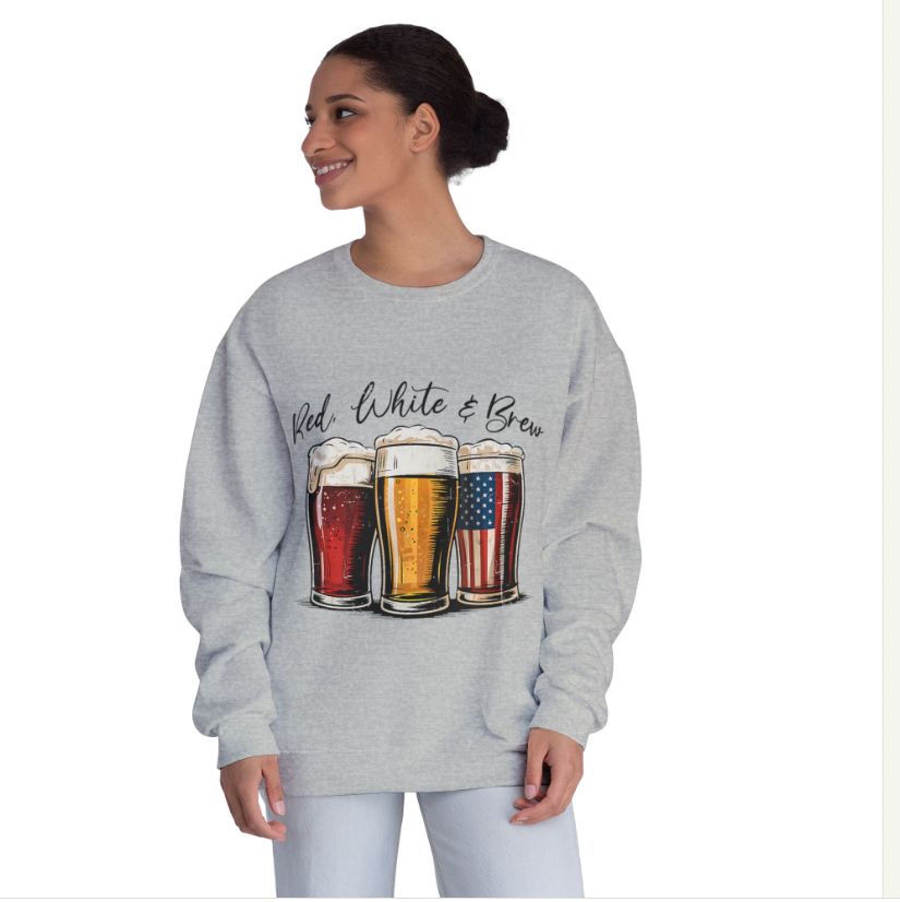 Red, White & Brew Crewneck Sweatshirt — Patriotic Beer Tasting Pullover