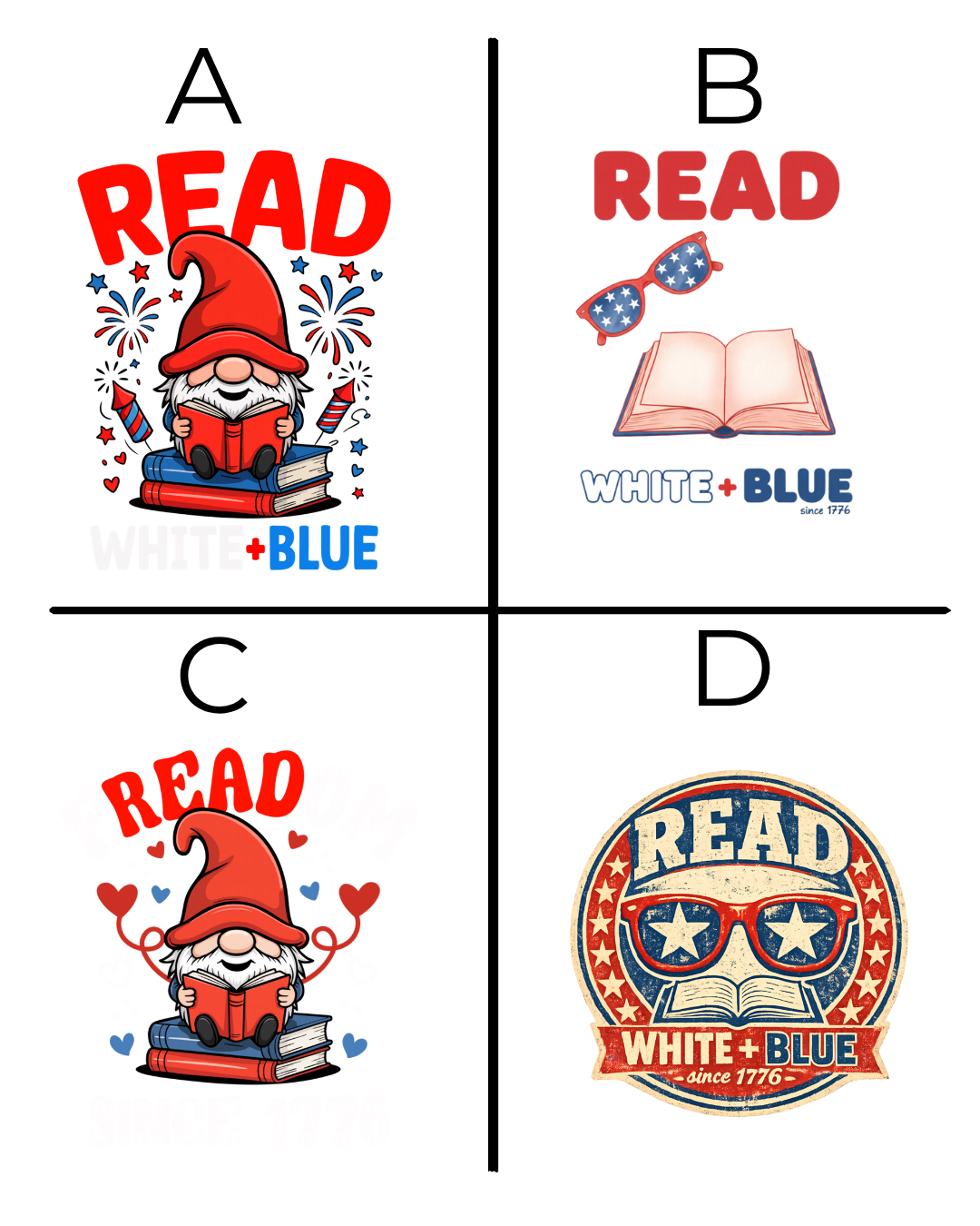 Women's Boxy Tee — "READ White + Blue" Patriotic Book Lover Shirt