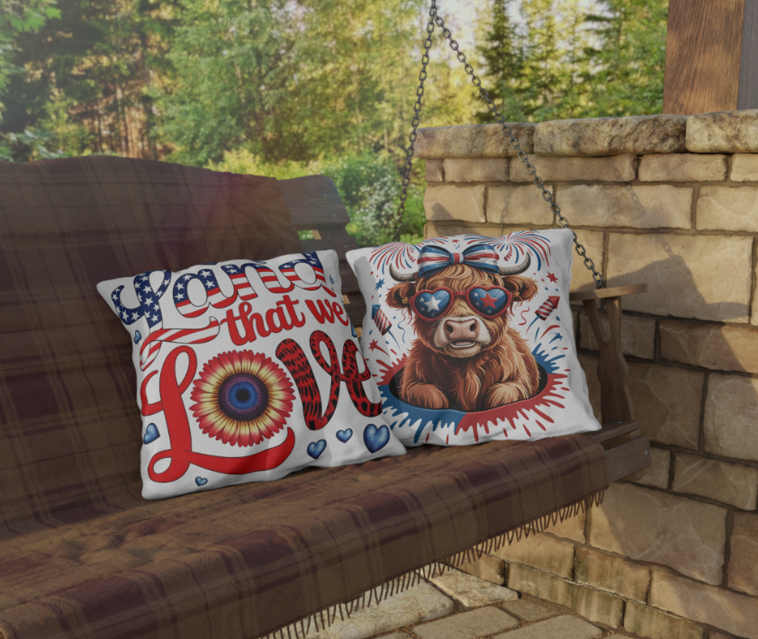 4th of July Outdoor Pillow - Patriotic Peace Love America Throw Pillow