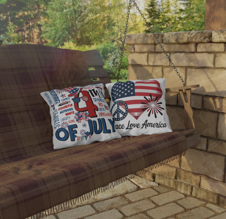 4th of July Outdoor Pillow - Patriotic Peace Love America Throw Pillow