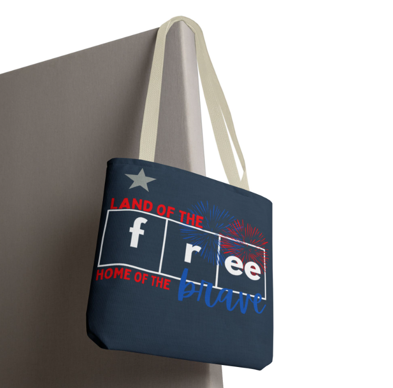 Patriotic 'Land of the Free, Home of the Brave' Tote Bag