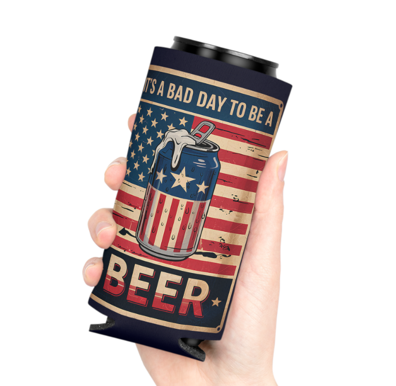 Can Cooler — "Red, White & Brew" Patriotic Beer Koozie for 4th of July