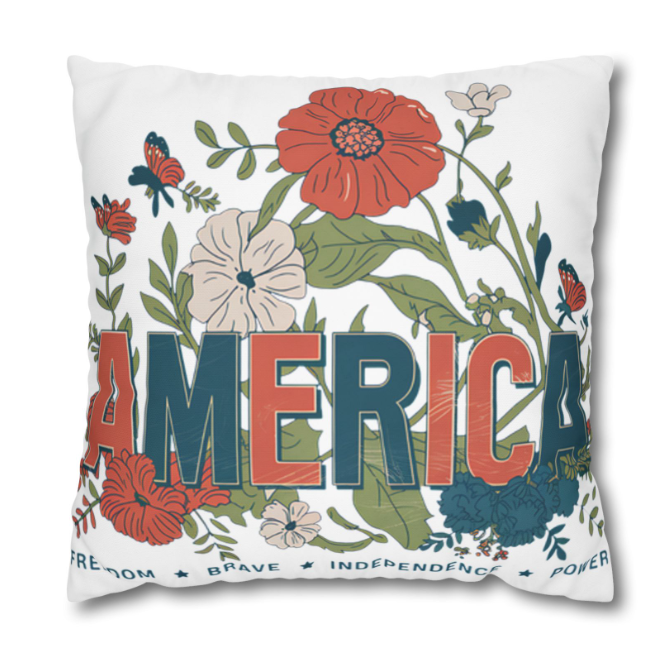 Square Pillow — "Happy Birthday America" Patriotic 4th of July Throw Pillow Cover