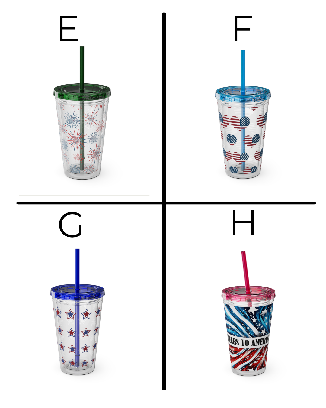 Patriotic Bow 16oz Tumbler with Straw — Red, White & Blue Stars Design