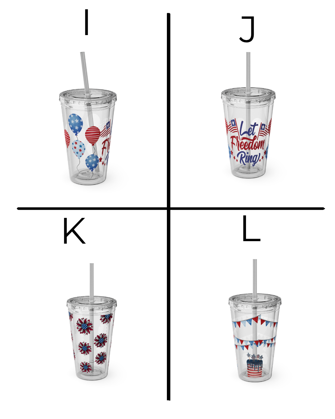 Patriotic Bow 16oz Tumbler with Straw — Red, White & Blue Stars Design