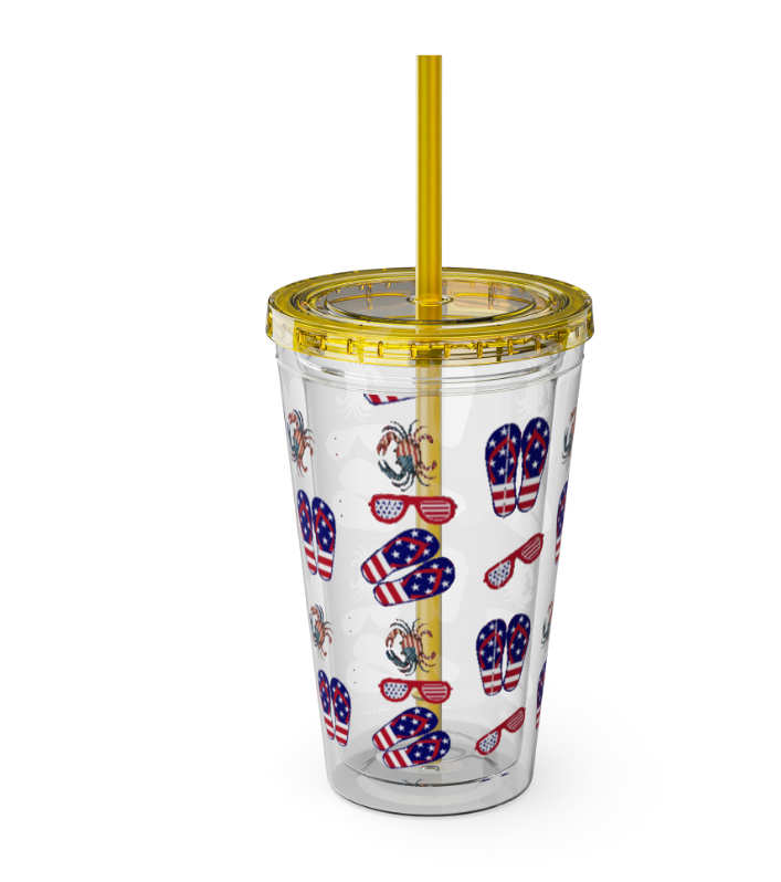 Patriotic Bow 16oz Tumbler with Straw — Red, White & Blue Stars Design