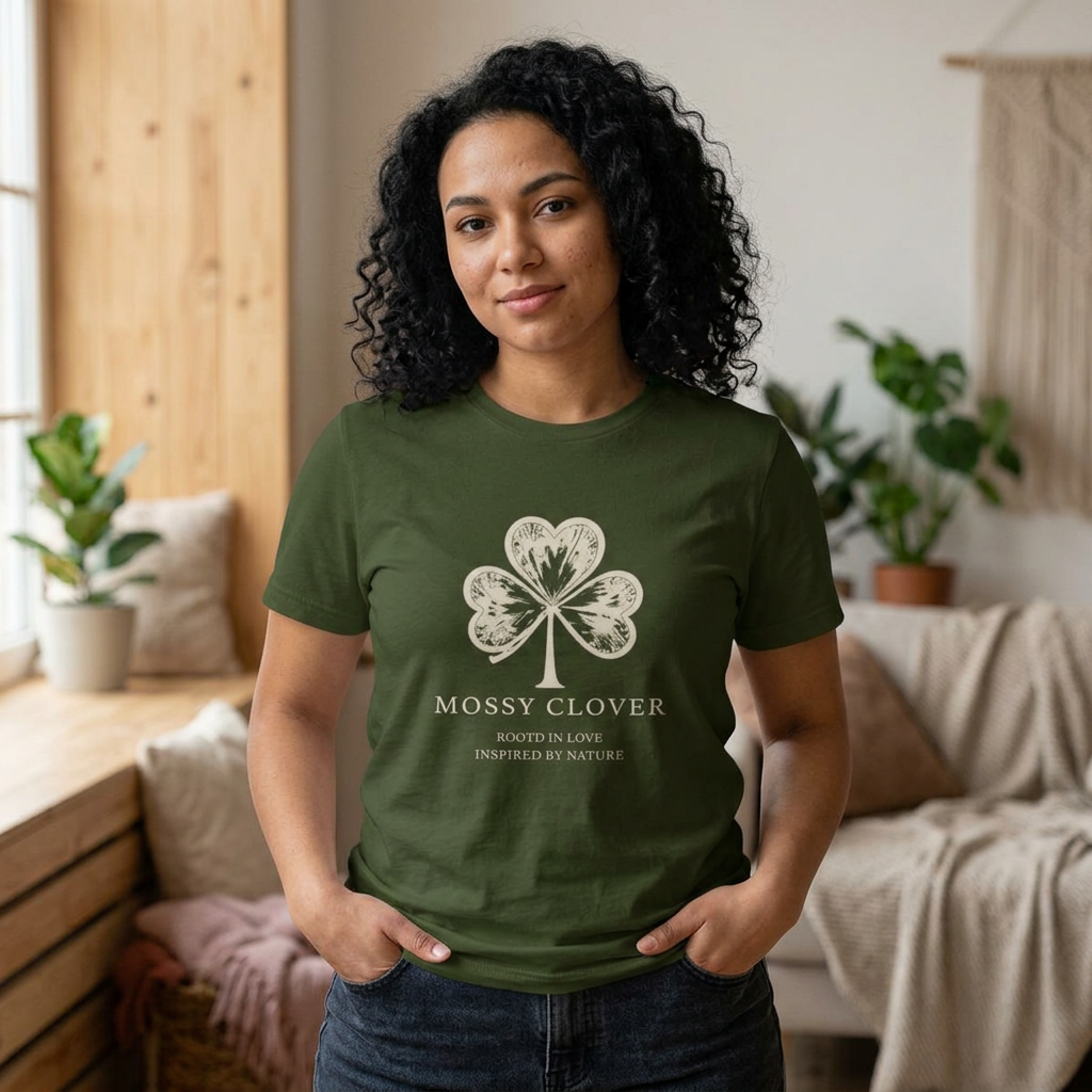 Mossy Clover Graphic Tee — Botanical Shamrock Design