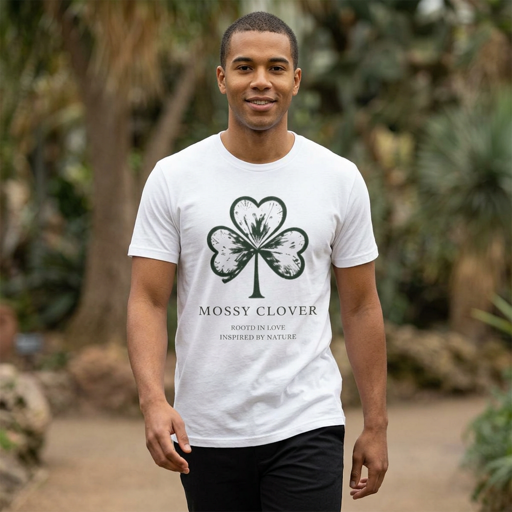 Mossy Clover Graphic Tee — Botanical Shamrock Design