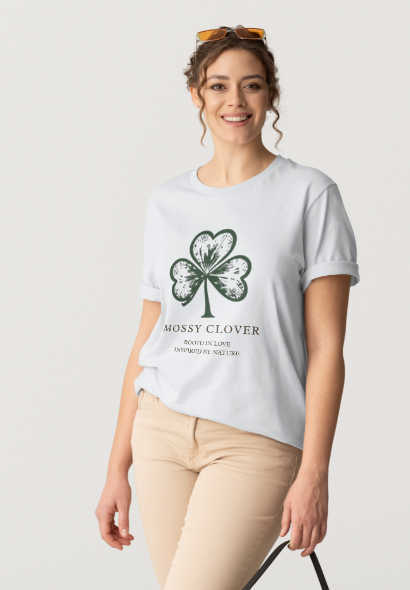 Mossy Clover Graphic Tee — Botanical Shamrock Design