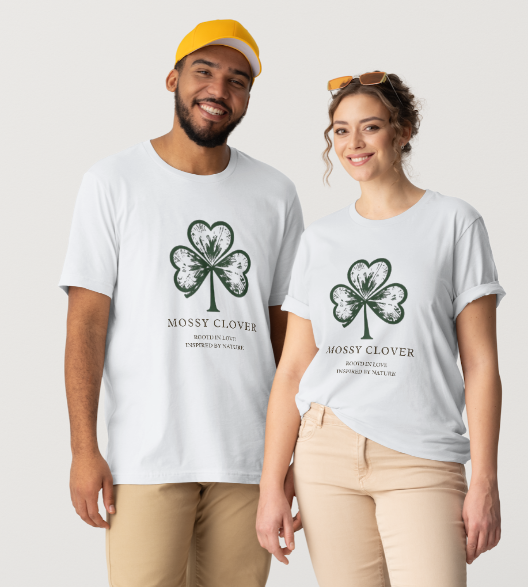 Mossy Clover Graphic Tee — Botanical Shamrock Design