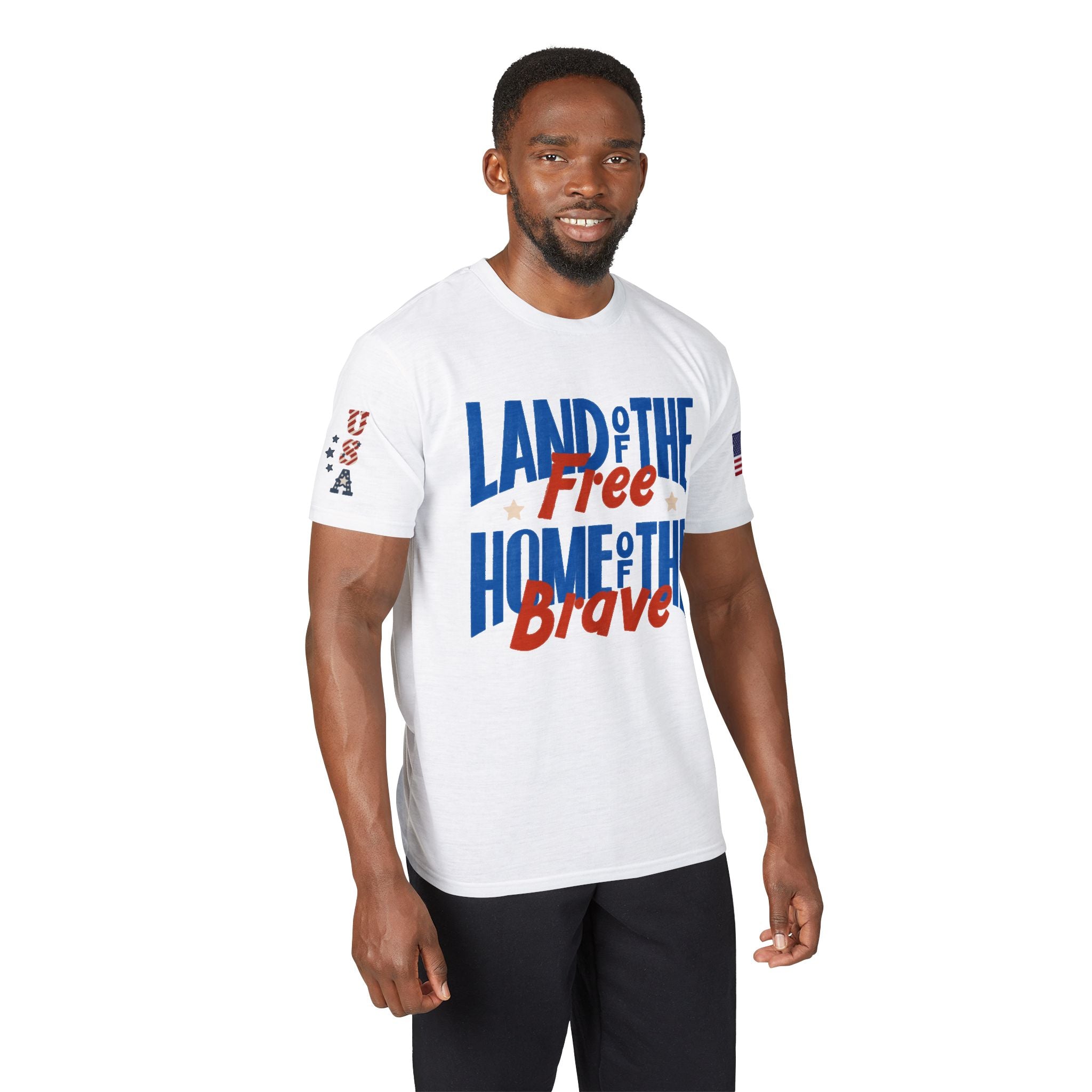Patriotic T-Shirt — "Land of the Free, Home of the Brave" USA Flag Tee