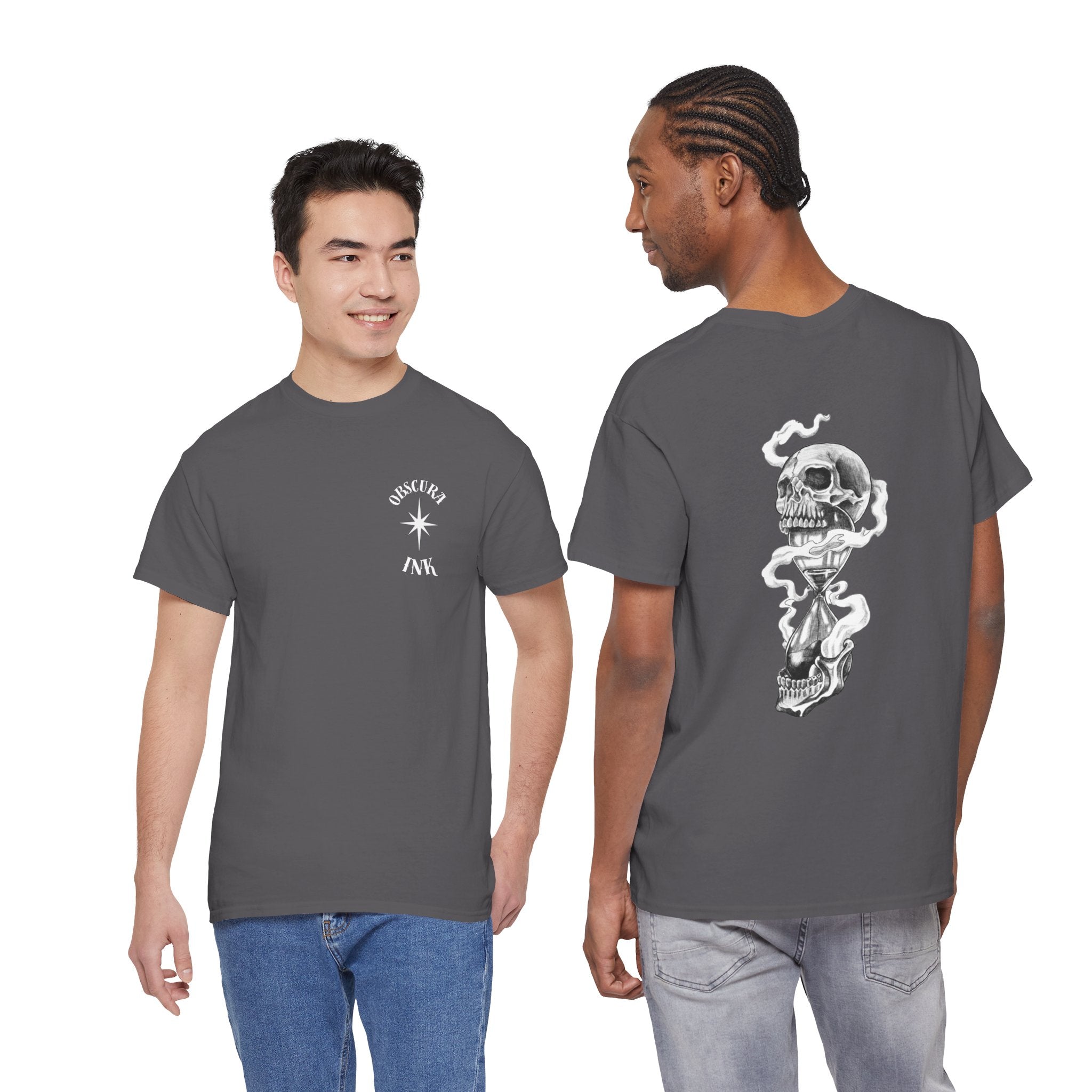 Skull Hourglass Tee — Gothic Skull Backprint Graphic T-Shirt